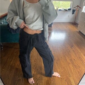 Black Cargo Pants with Tie Waist